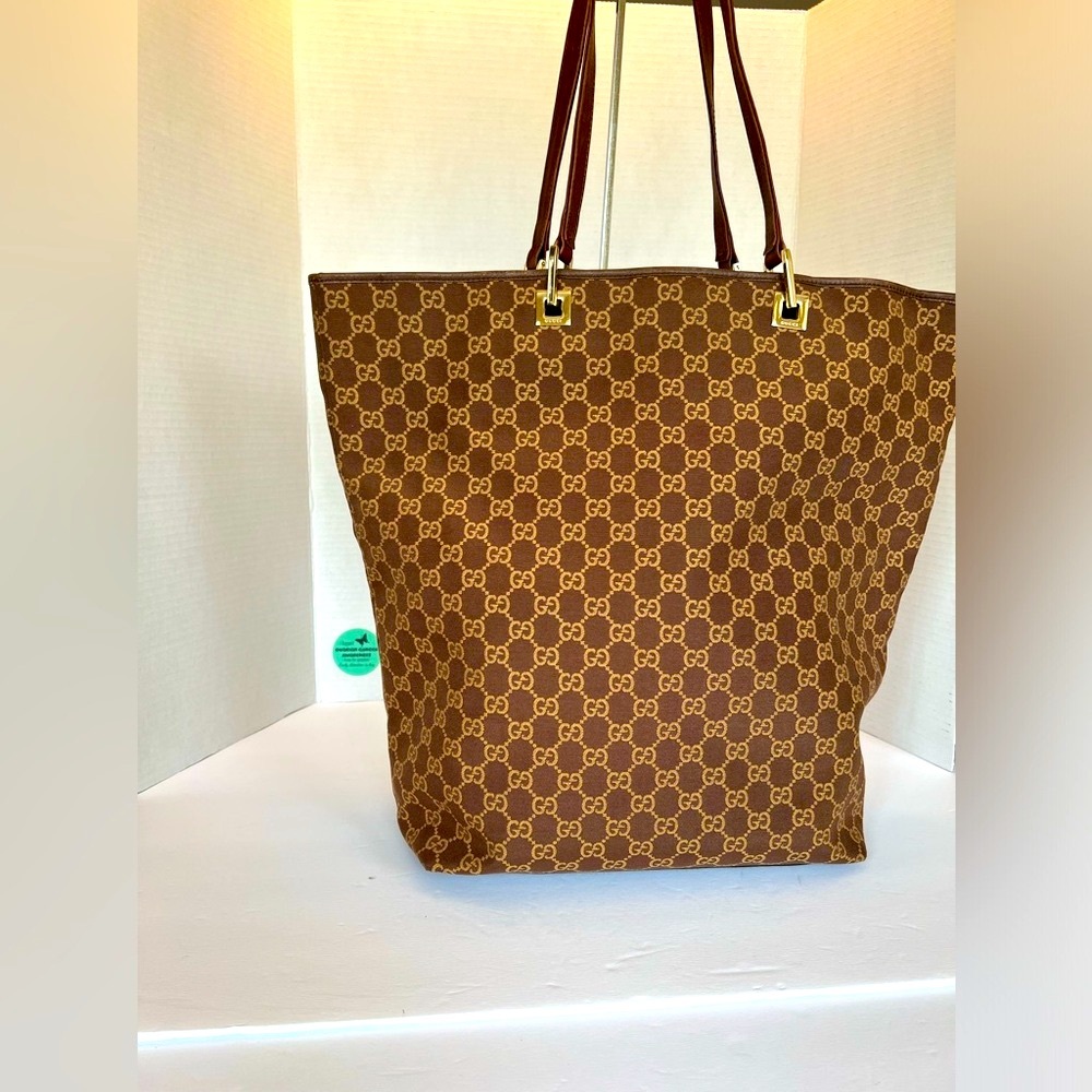 Gucci GG Monogram Brown and Tan Canvas Open Tote